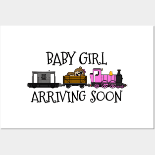 Pregnancy Announcement Steam Train, Baby Girl Arriving Soon Posters and Art